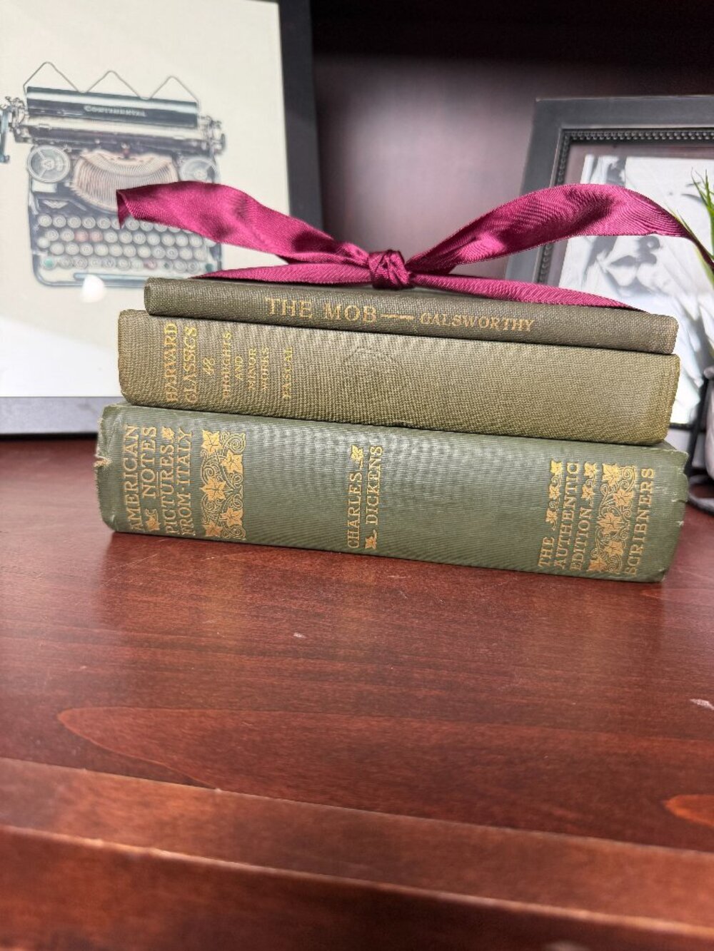 Vintage Book Set Lot of 3 GREEN Old Antiquarian Rare Decoration Small Books